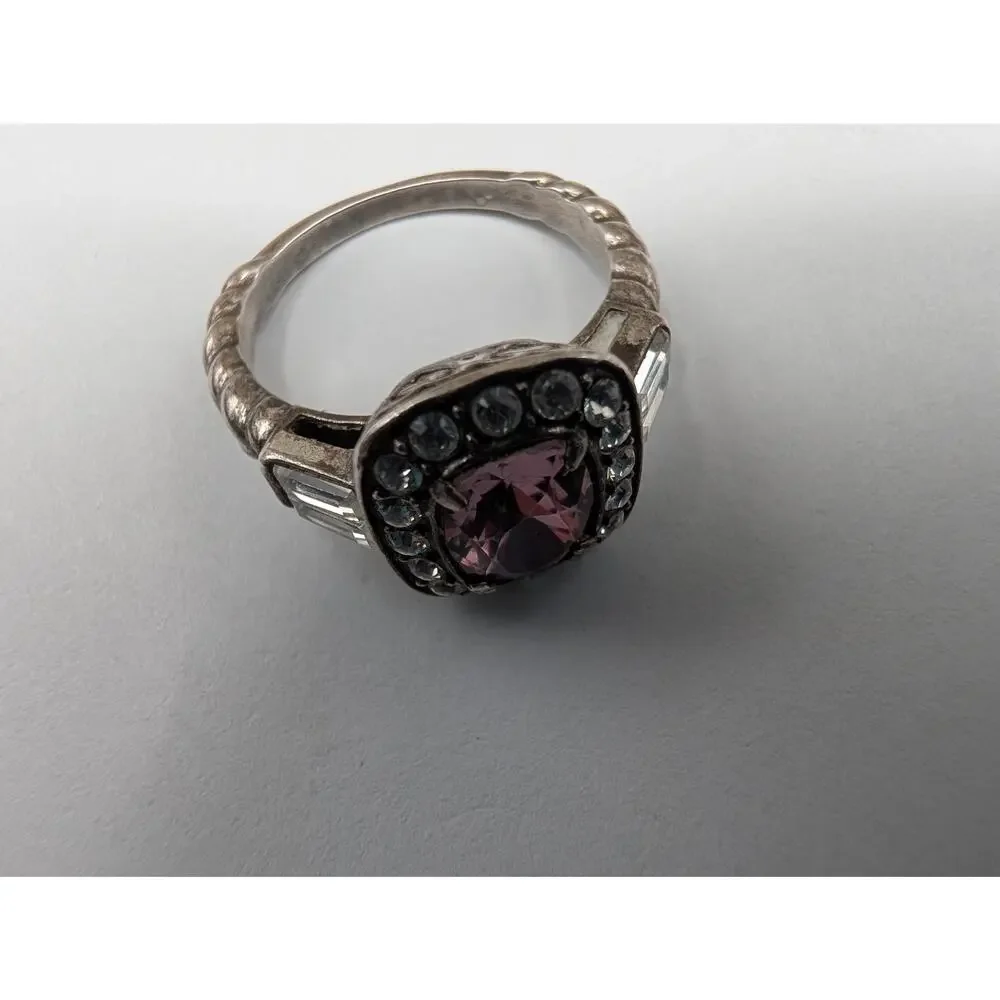 Brighton Elegant Pink Cushion Cut Halo Ring Size 7 Fashion Jewelry